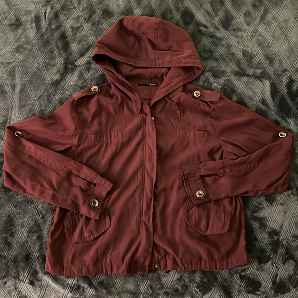 Brandy Melville Burgundy Hailey Utility Hooded Jacket